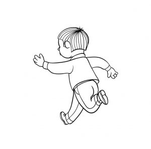 cartoon of a boy running away